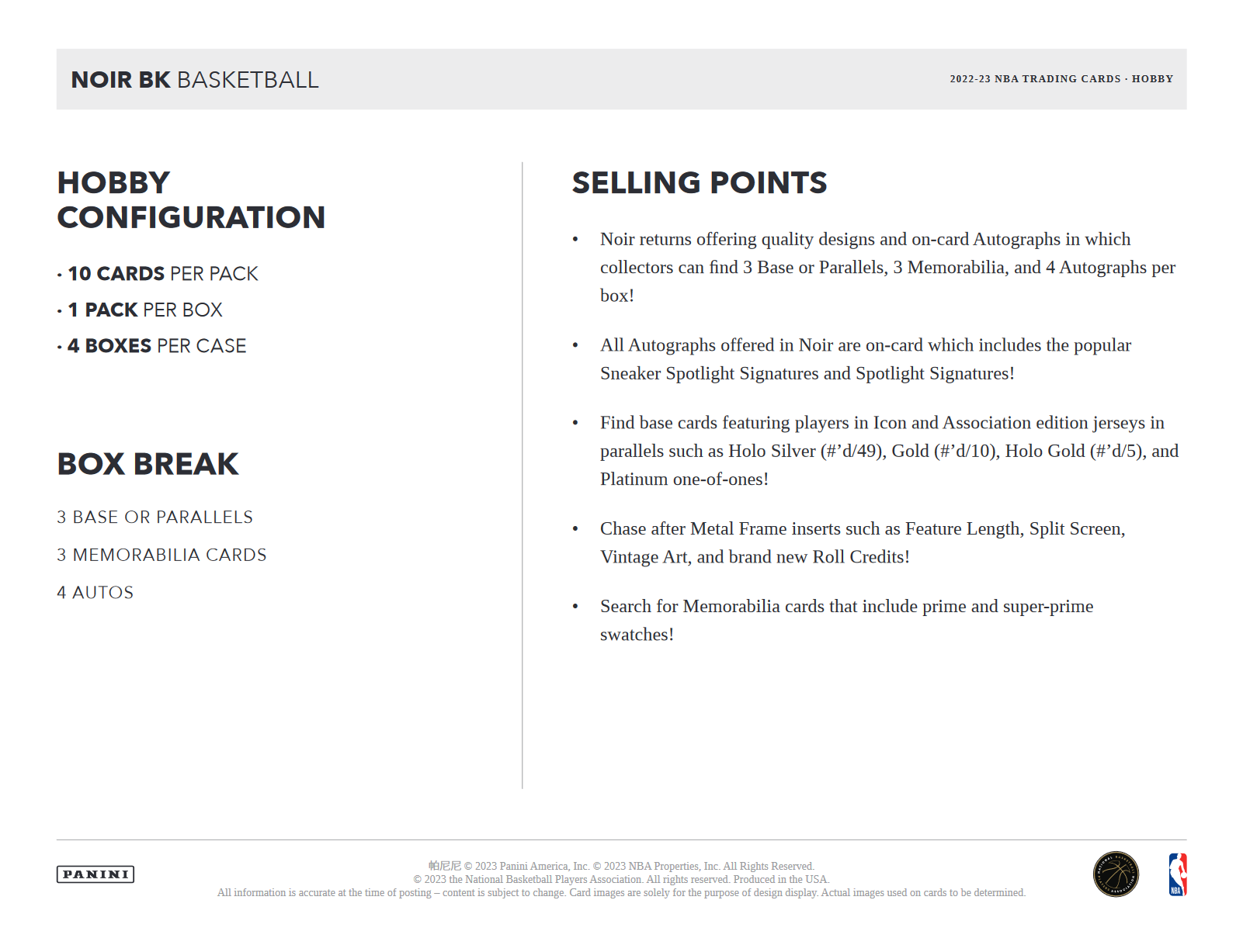 2022-23 Panini Noir Basketball Hobby Box