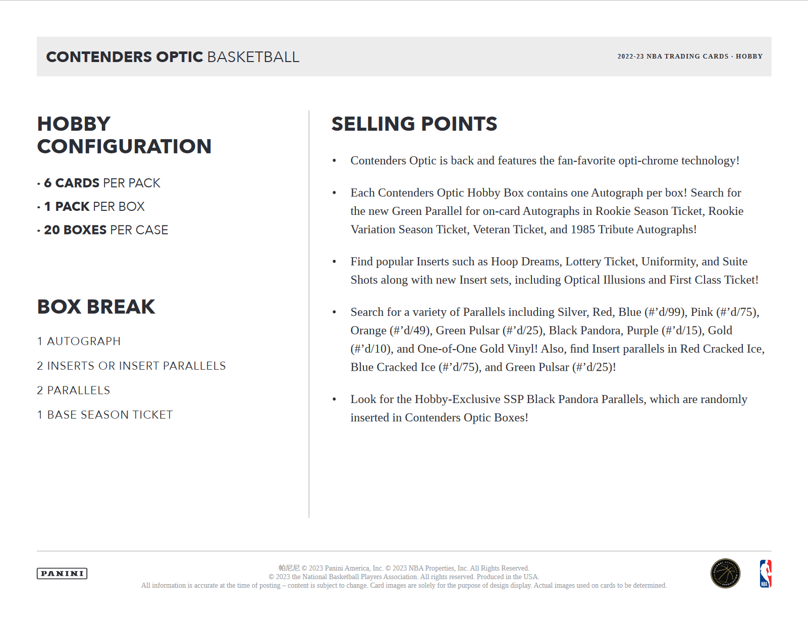2022-23 Panini Contenders Optic Basketball Hobby Box