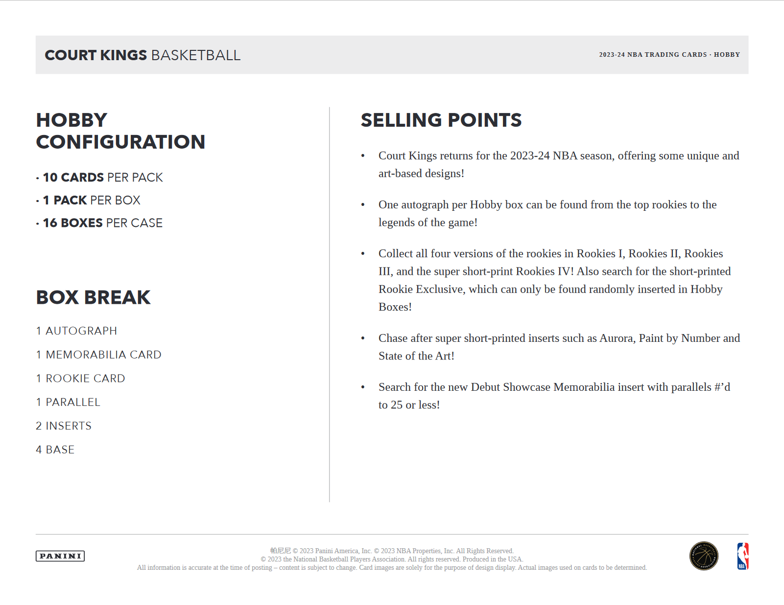 2023-24 Panini Court Kings Basketball Hobby 16 Box Case